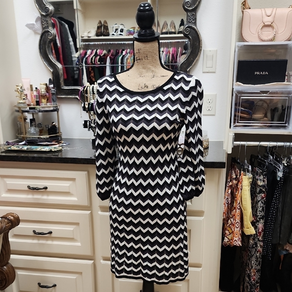 Chevron Patterned Black and White Dress